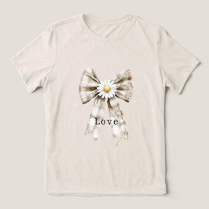 Camiseta Flores de Margarida com Laço Branco Creme de Cacau