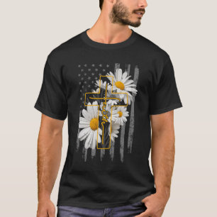 Camiseta Flores de Margarida de Fé de Amor Cruz Bandeira Cr