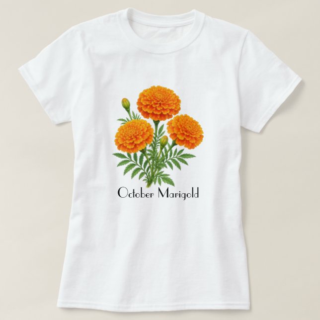 Camiseta Flores de Marigold de Outubro (Frente do Design)