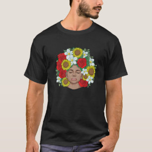 Camiseta Flores de Melanina Orgulhosas Afro-Negra