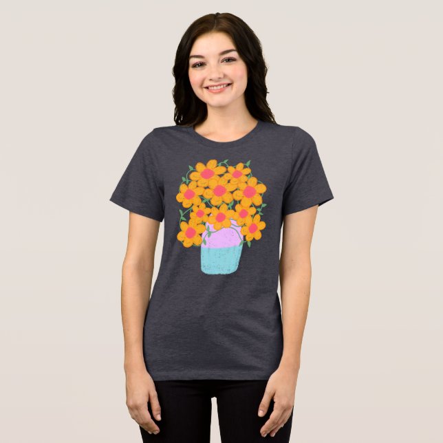 Camiseta Flores De Mola Laranja E Rosa (Frente Completa)
