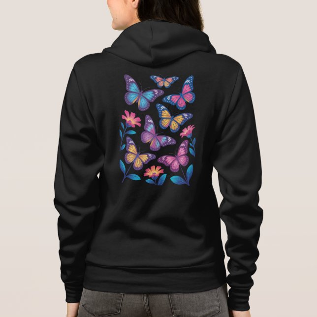 Camiseta Flores de Neon com Seis Borboletas Brilhantes (Verso)