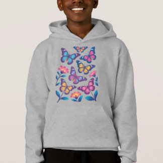 Camiseta Flores de Neon com Seis Borboletas Brilhantes