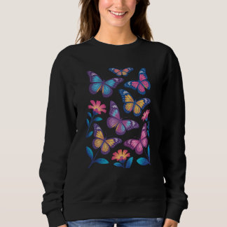 Camiseta Flores de Neon com Seis Borboletas Brilhantes
