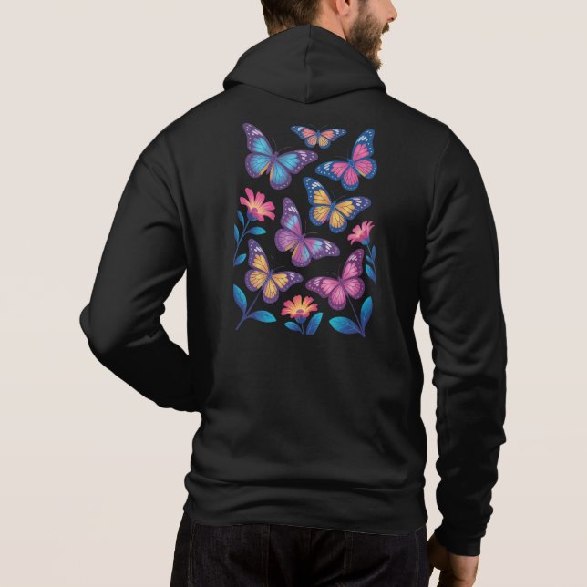 Camiseta Flores de Neon com Seis Borboletas Brilhantes (Verso)