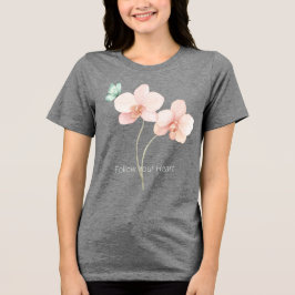 Camiseta Flores de Orquídea Rosa Borboleta Verde Menta
