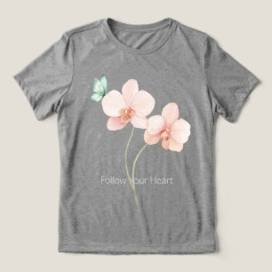 Camiseta Flores de Orquídea Rosa Borboleta Verde Menta