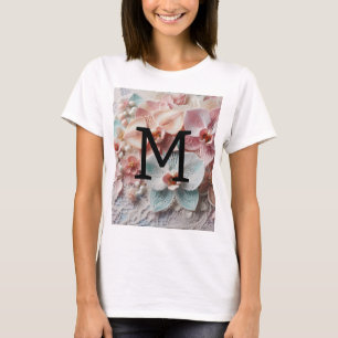 Camiseta Flores de orquídeas florais cor-de-rosa monograma