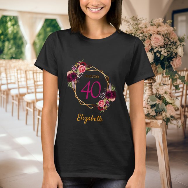 Camiseta Flores de ouro preto e preto (Criador carregado)