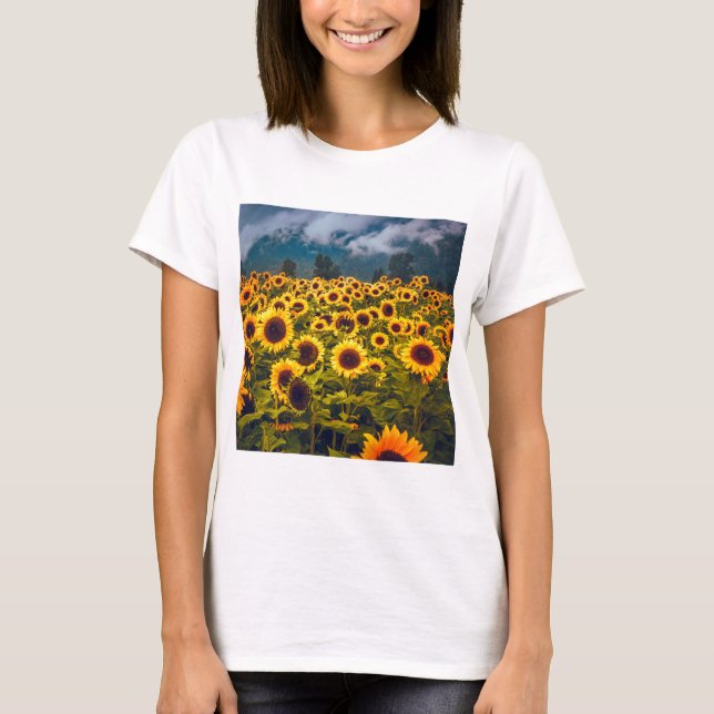 Camiseta Flores de Paisagem de Girassol Amarelo (Frente)