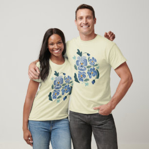 Camiseta Flores de Pansy Azul Pansias Estéticas