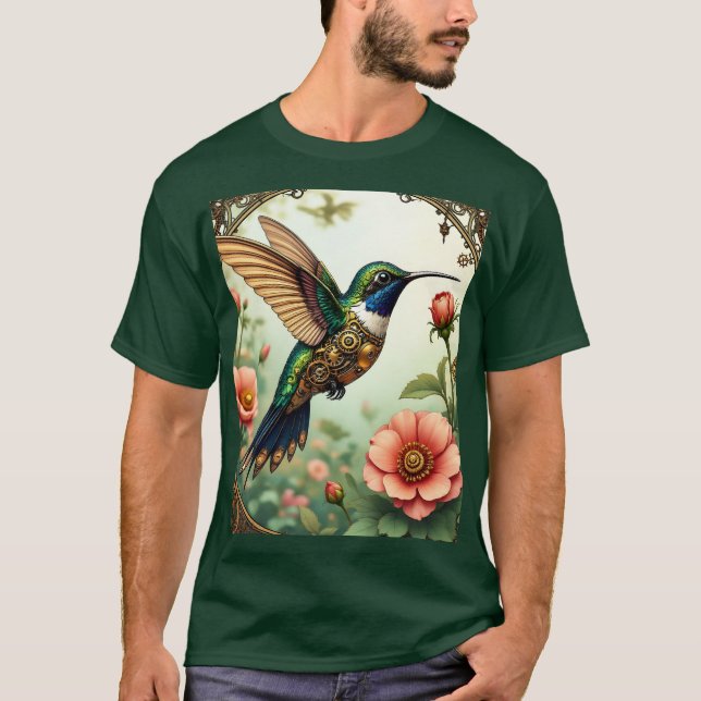Camiseta Flores de Pássaros Fantasy Cute Steampunk (Frente)