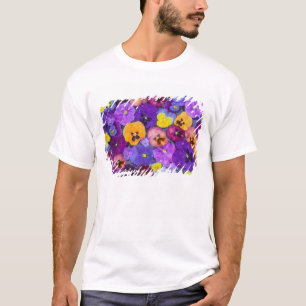 Camiseta Flores de pensamento flutuando em banho de pássaro