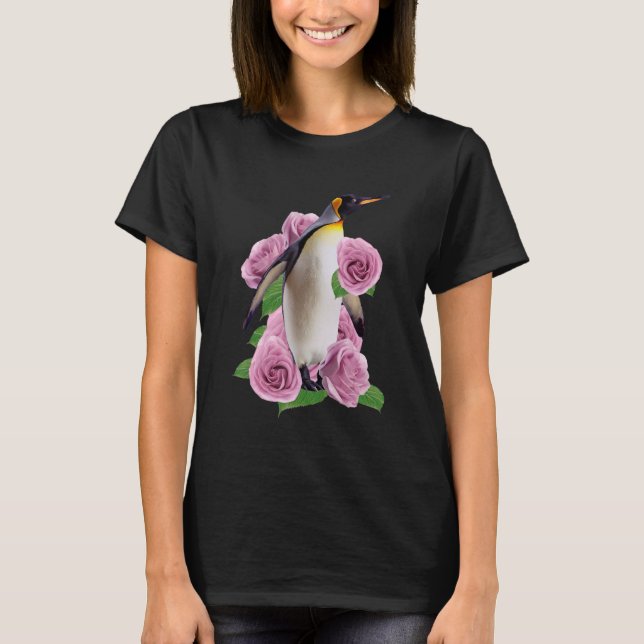 Camiseta Flores de Pinguim Estampa de Animal (Frente)