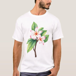 Camiseta Flores de plumeria rosa e branca em um ramo