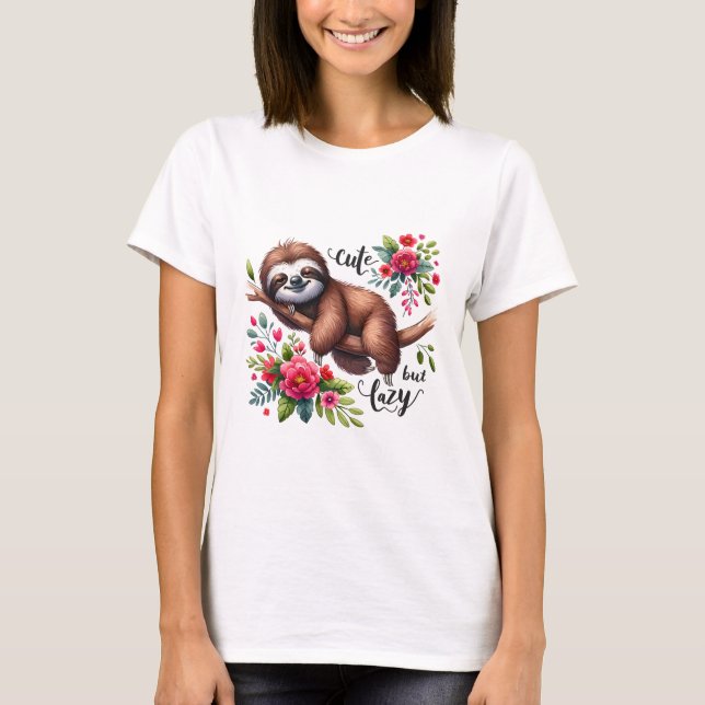 Camiseta Flores de Preguiça Fofa (Frente)