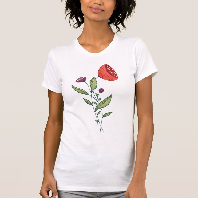 Camiseta Flores de primavera: Arte de Linha Botânica Minima (Frente)