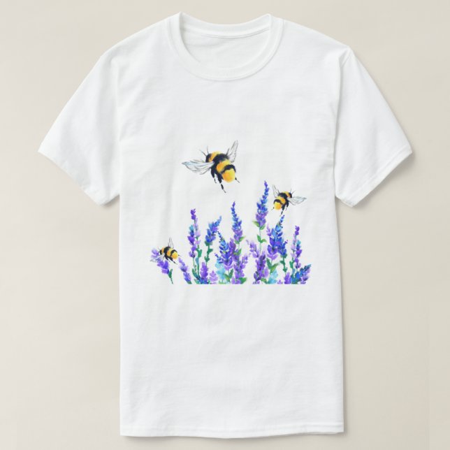 Camiseta Flores de primavera e Camiseiros de Abelhas (Frente do Design)