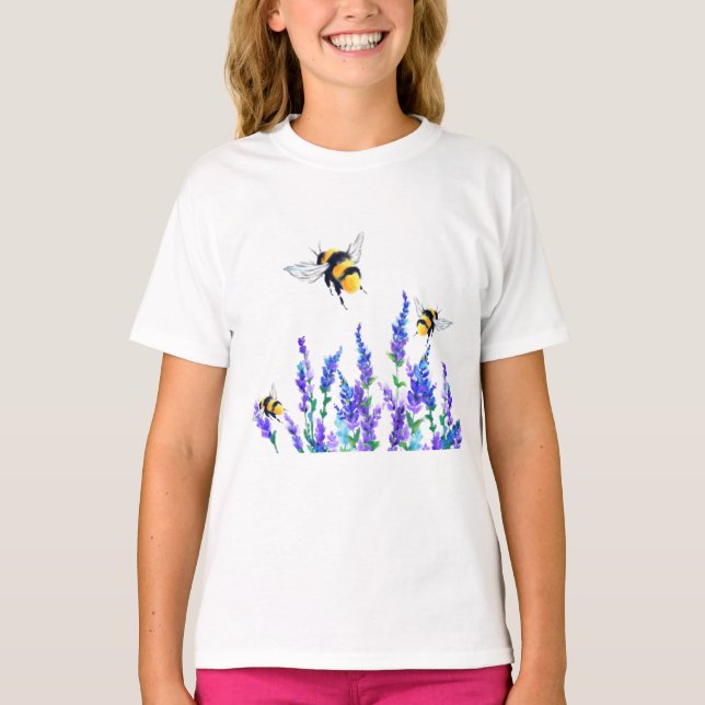 Camiseta Flores de primavera e Camiseiros de Abelhas Voador (Frente)