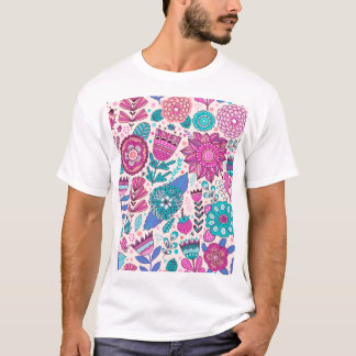 Camiseta Flores de rabisco botânico, textura perfeita e vin
