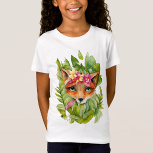 Camiseta Flores de Raposa e Folhas Verdes