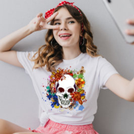 Camiseta Flores de Rosa de crânio