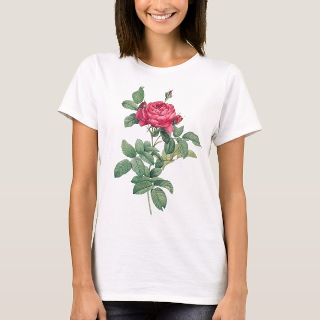 Camiseta Flores de rosa vermelha com Folhas Verdes (Frente)