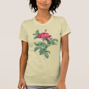Camiseta Flores de rosa vermelha com Folhas Verdes