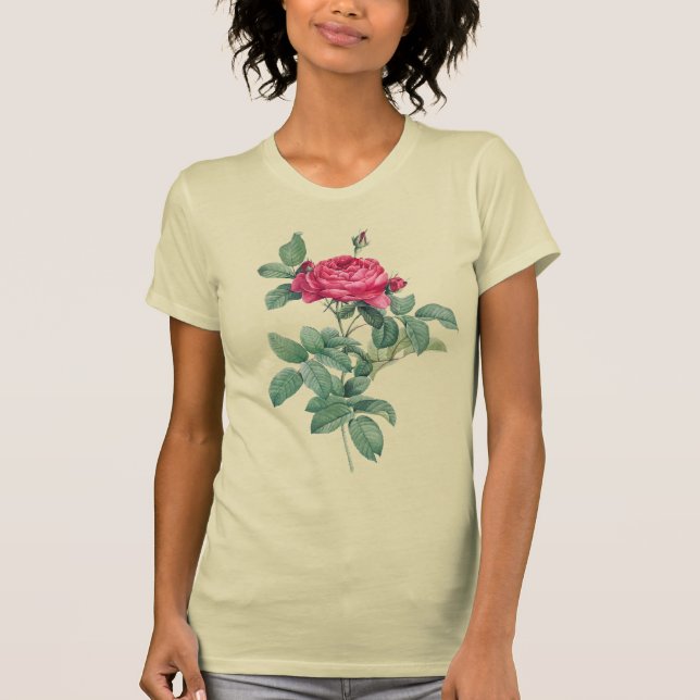 Camiseta Flores de rosa vermelha com Folhas Verdes (Frente)