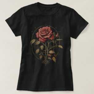 Camiseta Flores de Rosa Vermelho Bruxaria Estética Gótica