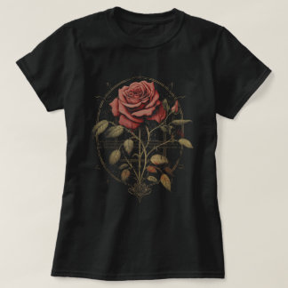 Camiseta Flores de Rosa Vermelho Bruxaria Estética Gótica