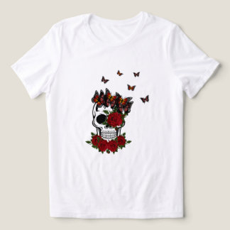 Camiseta Flores De Rosas vermelhas Vintage E Crânio De Borb
