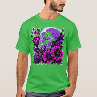 Camiseta Flores de Skeleton Gótico Púrpura Morte Rosa Alt A