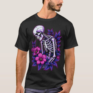 Camiseta Flores de Skeleton Gótico Púrpura Morte Rosa Alt A