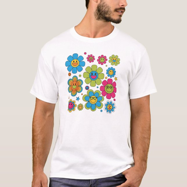 Camiseta Flores de Smiley face de Groovy | design de tela r (Frente)