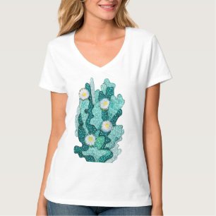 Camiseta Flores De Suculência De Cactus Flores Turquesa Flo