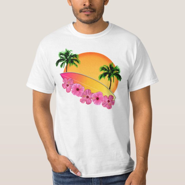 Camiseta Flores de surfboard e Hibiscus (Frente)
