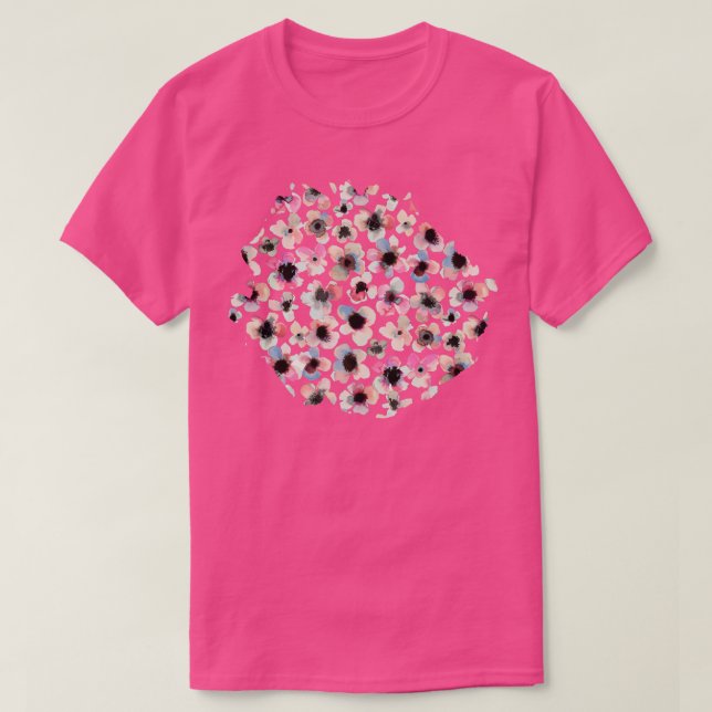 Camiseta Flores de Tinta de Aquarela Azul Rosa (Frente do Design)
