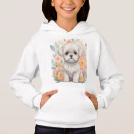 Camiseta Flores De Verão De Cãozinho Maltês, Girls Hoodie