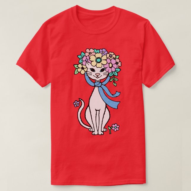 Camiseta Flores de Verão de Primavera de Gato Flores de Ver (Frente do Design)