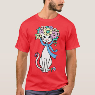 Camiseta Flores de Verão de Primavera de Gato Flores de Ver
