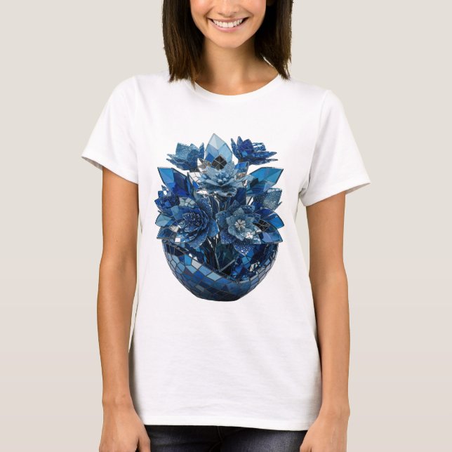 Camiseta Flores de vidro azul prateado espirituoso Design O (Frente)