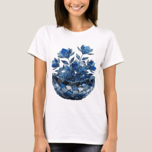 Camiseta Flores de vidro azul prateado impressionante Desig