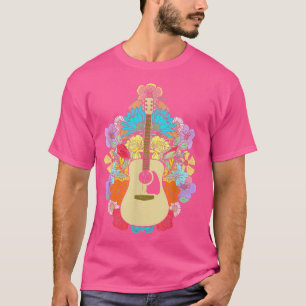 Camiseta Flores de Violão Acústicas Vintage Artística Buquê