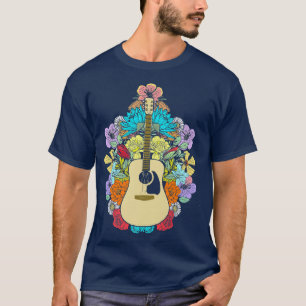 Camiseta Flores de Violão Acústicas Vintage Artística Buquê