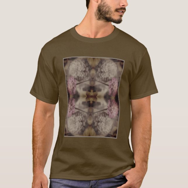 Camiseta Flores de Zinnia Rosa, Vintagem Parcial (Frente)