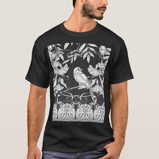 Camiseta Flores Decorativas Bird Nouveau Poster (Frente)