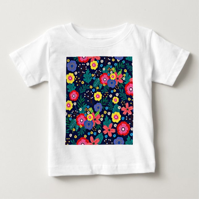 Camiseta Flores Decorativas E Folhas Padrão-48675 (Frente)