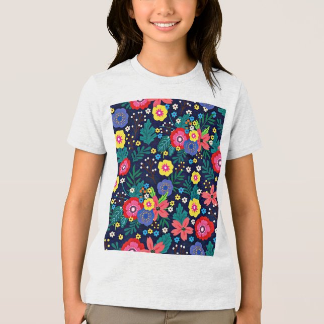 Camiseta Flores Decorativas E Folhas Padrão-48675 (Frente)