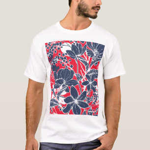 Camiseta Flores Desenhadas À Mão, Padrão Elegante.